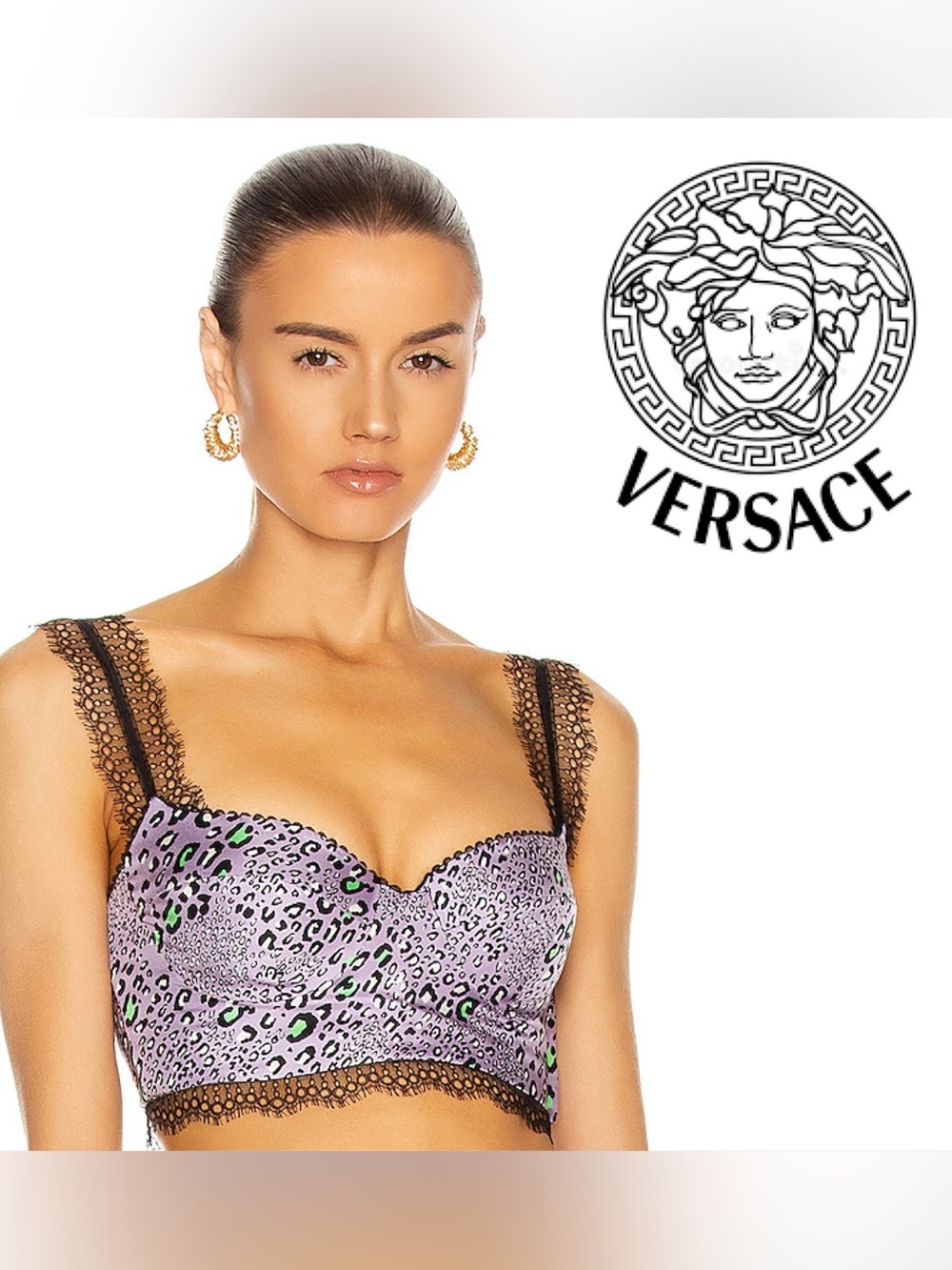Versace 🐍Lace Trim Leopard Print Bralette - Lavender NWT SIZE IT 38 (xs)